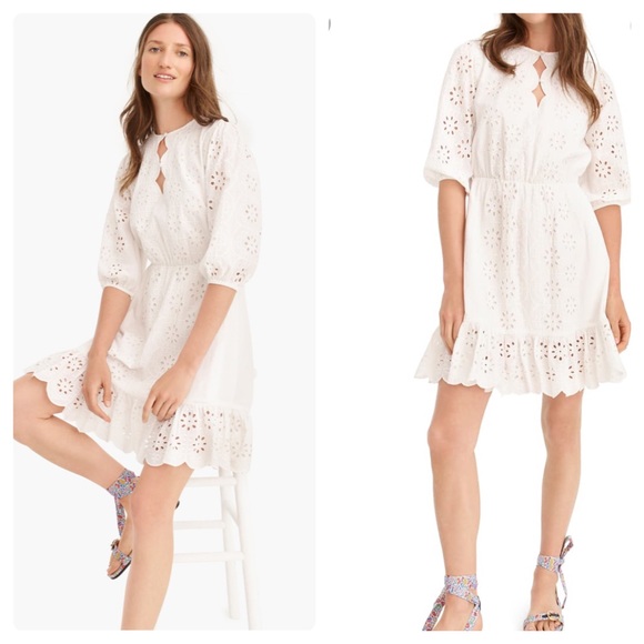 New J crew Scalloped Trim Tie Waist Eyelet Dress - Picture 2 of 10